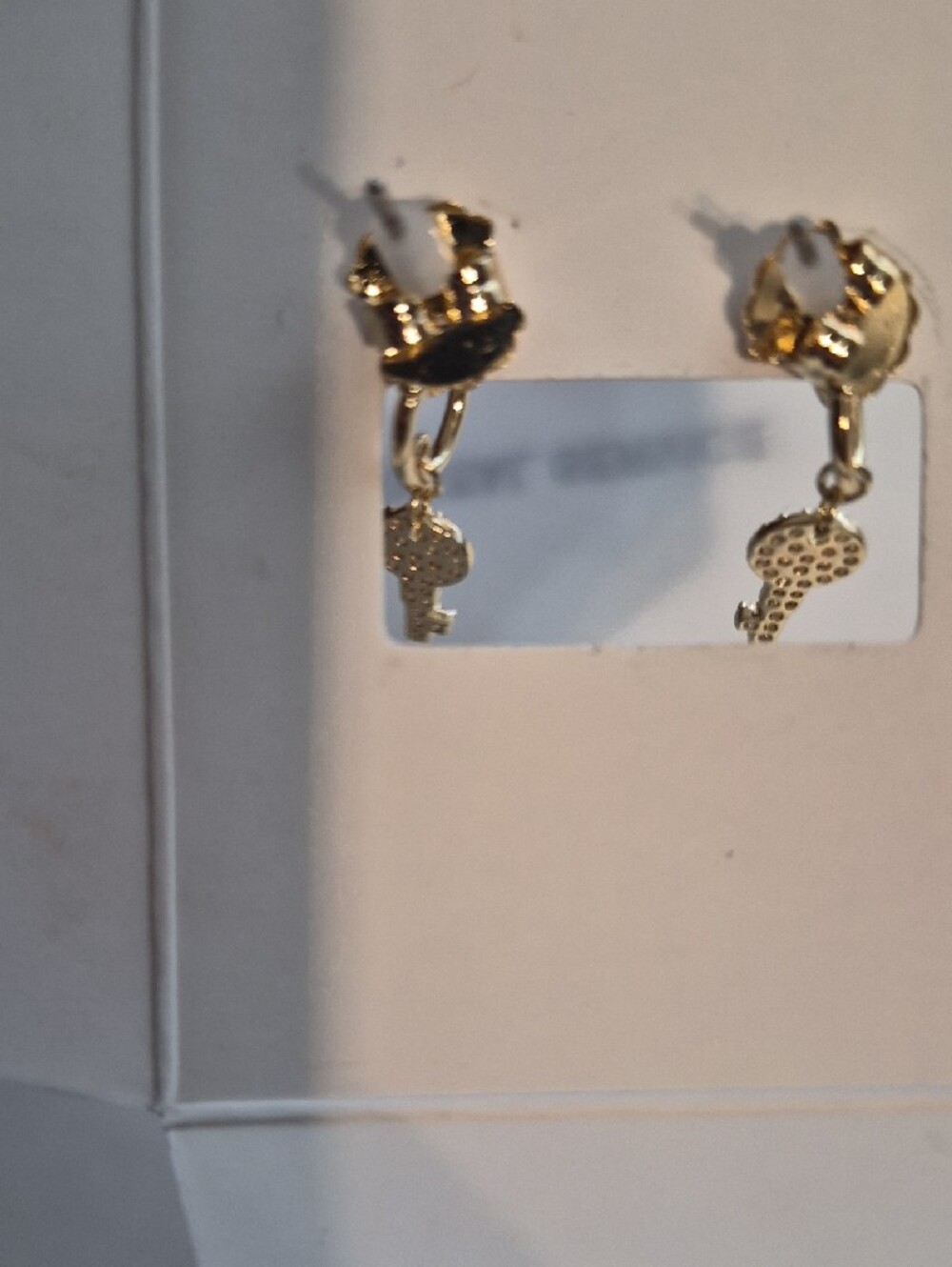 Leith Gold Key Drop Earrings with Sparkling CZ Accents - Picture 2 of 2